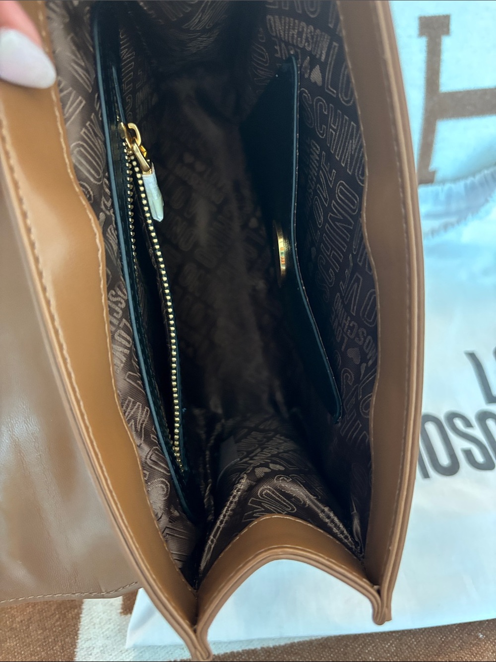 NWOT Love Moschino Tan Brown Top-Handle Satchel with Gold Hardware w/ dust bag - Picture 8 of 9